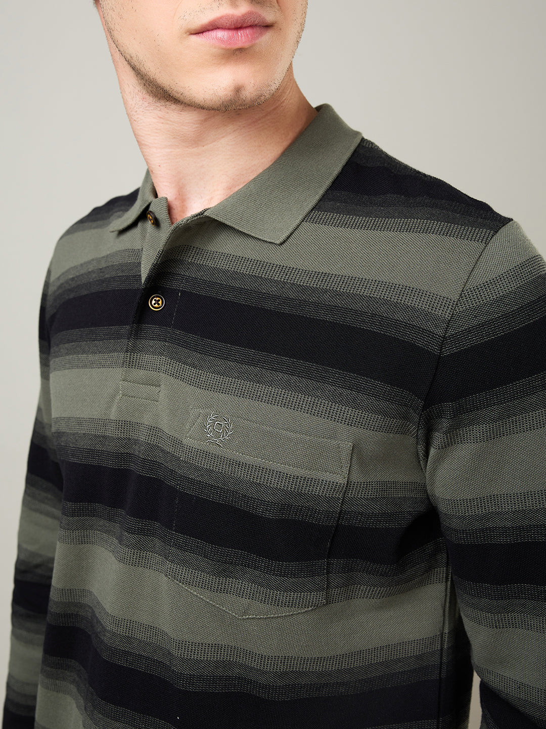 Men’s Striped Polo – Long Sleeve Cotton Blend - T-Shirts