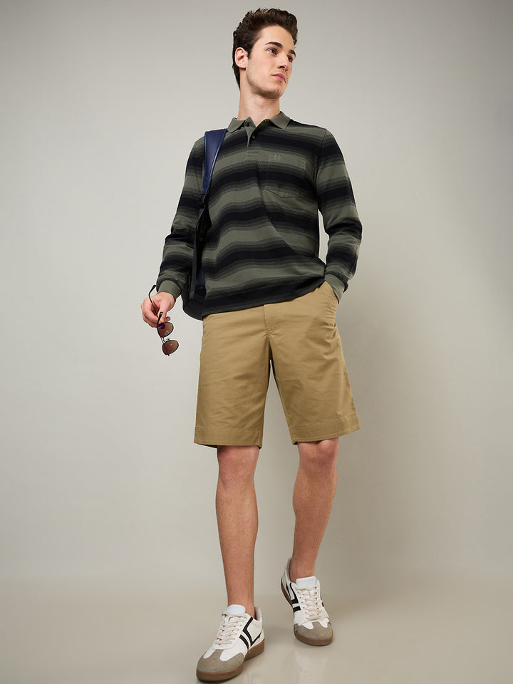 Men’s Striped Polo – Long Sleeve Cotton Blend - T-Shirts