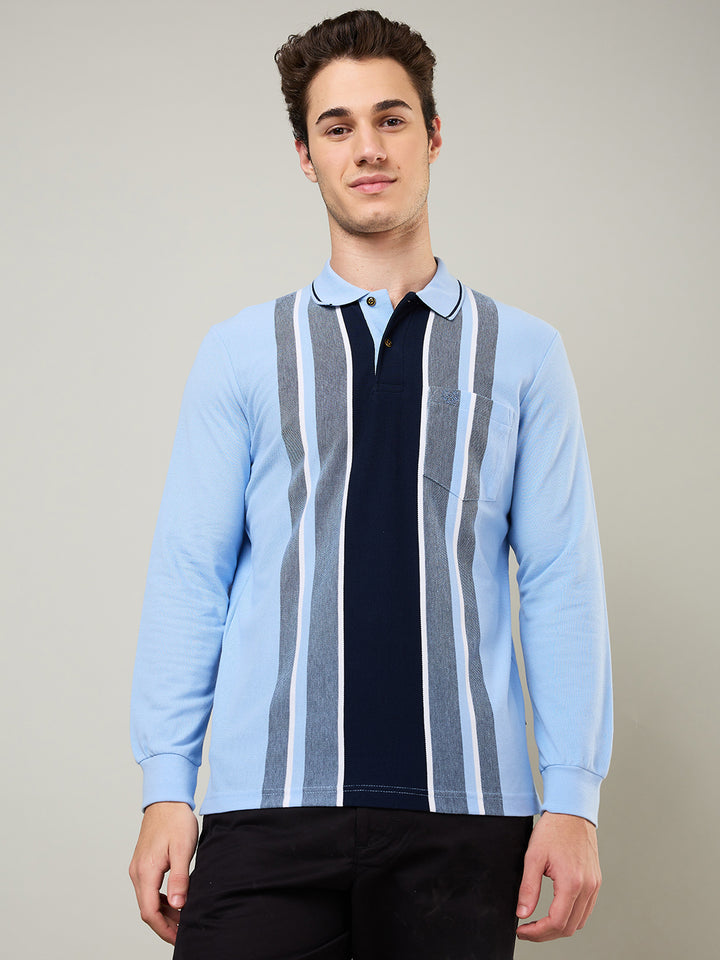 Men's Vertical Striped Long-Sleeve Polo Shirt