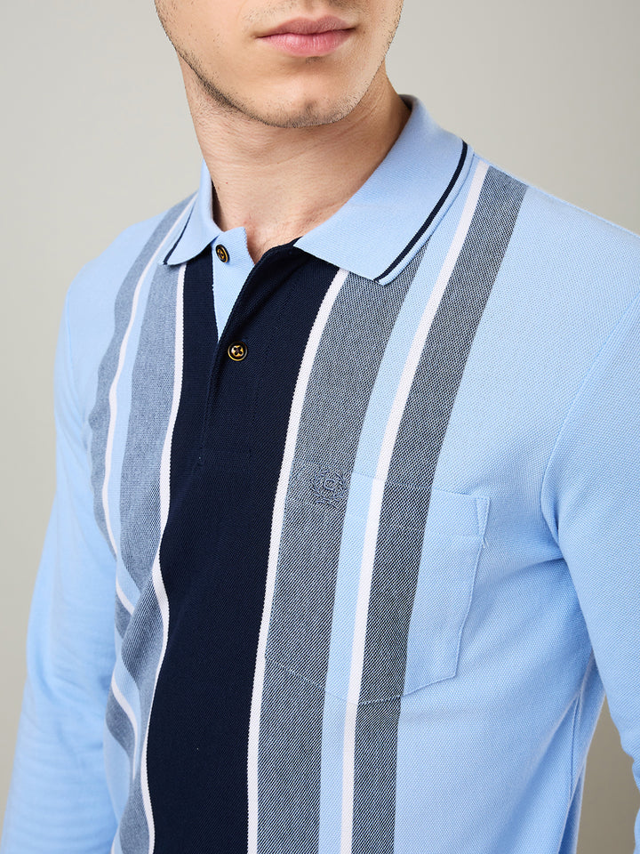 Men's Vertical Striped Long-Sleeve Polo Shirt