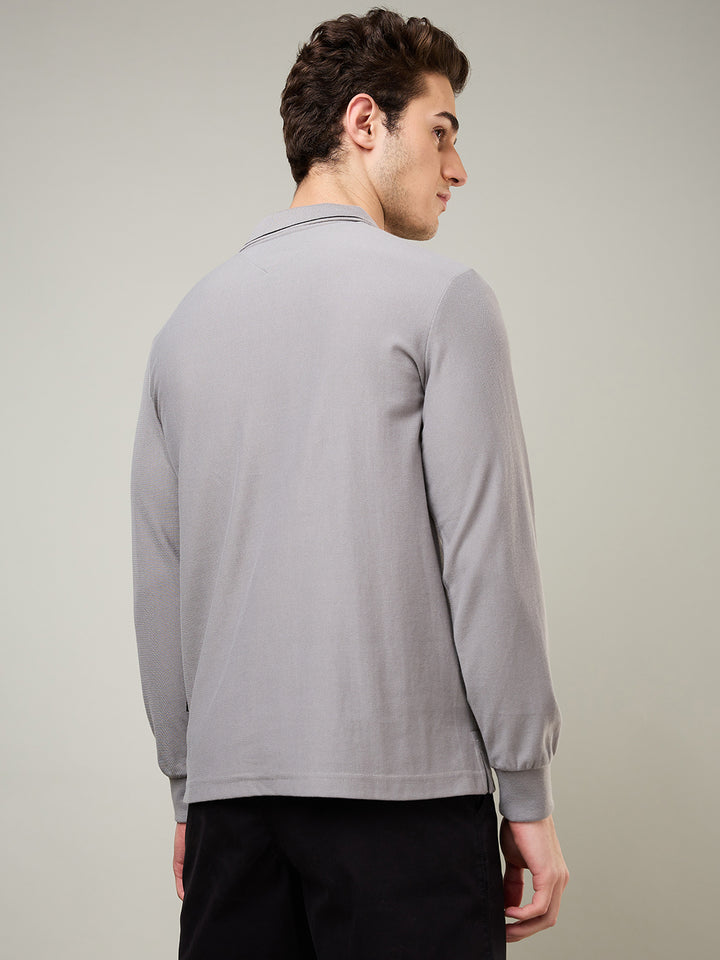 Men's Vertical Striped Long-Sleeve Polo Shirt