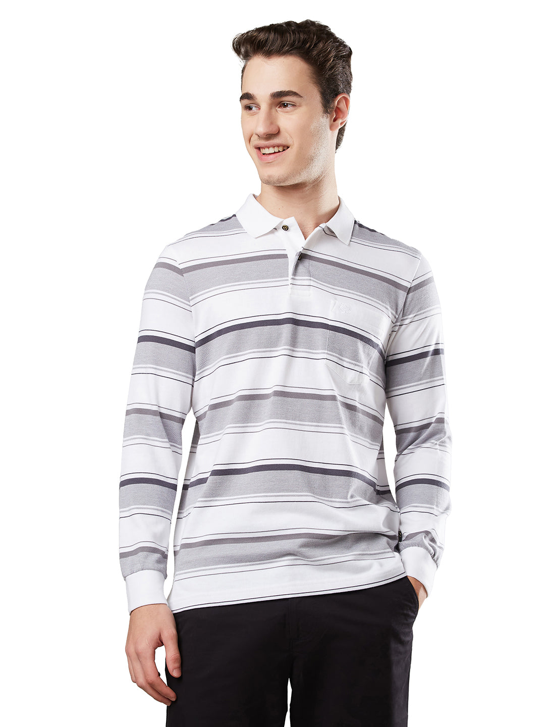 Men’s Striped Polo Cotton Blend – Long Sleeve - T-Shirts