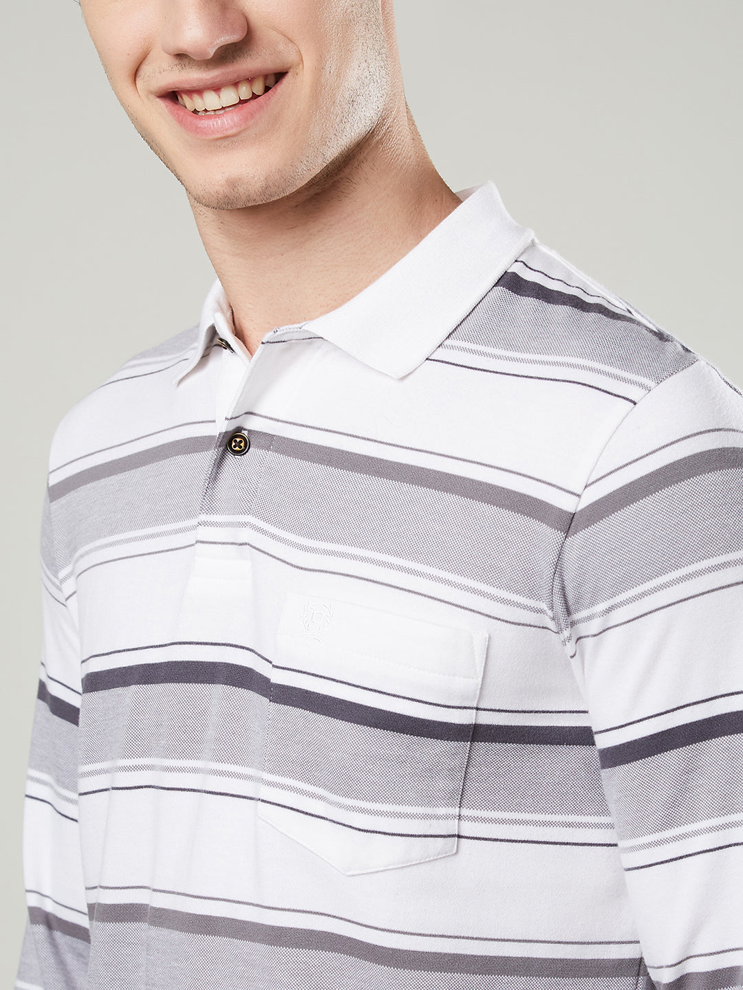 Men’s Long Sleeve Single Jersey Striped Polo Cotton Blend Shirt