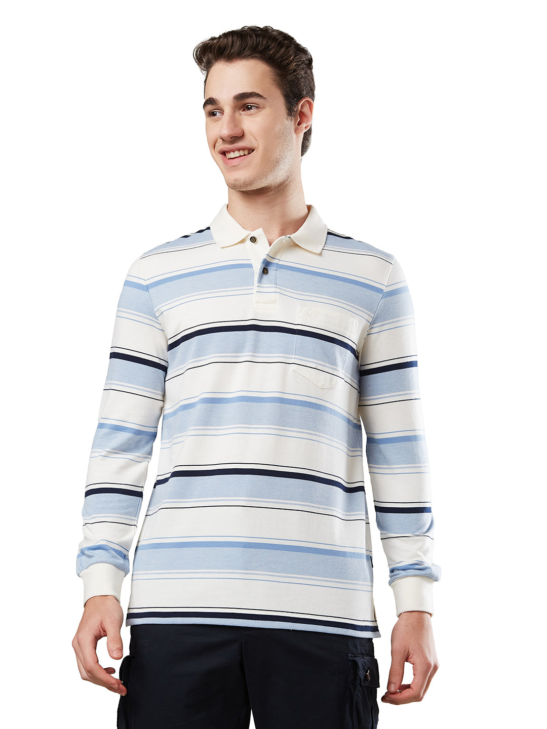 Men’s Striped Polo Cotton Blend – Long Sleeve - T-Shirts