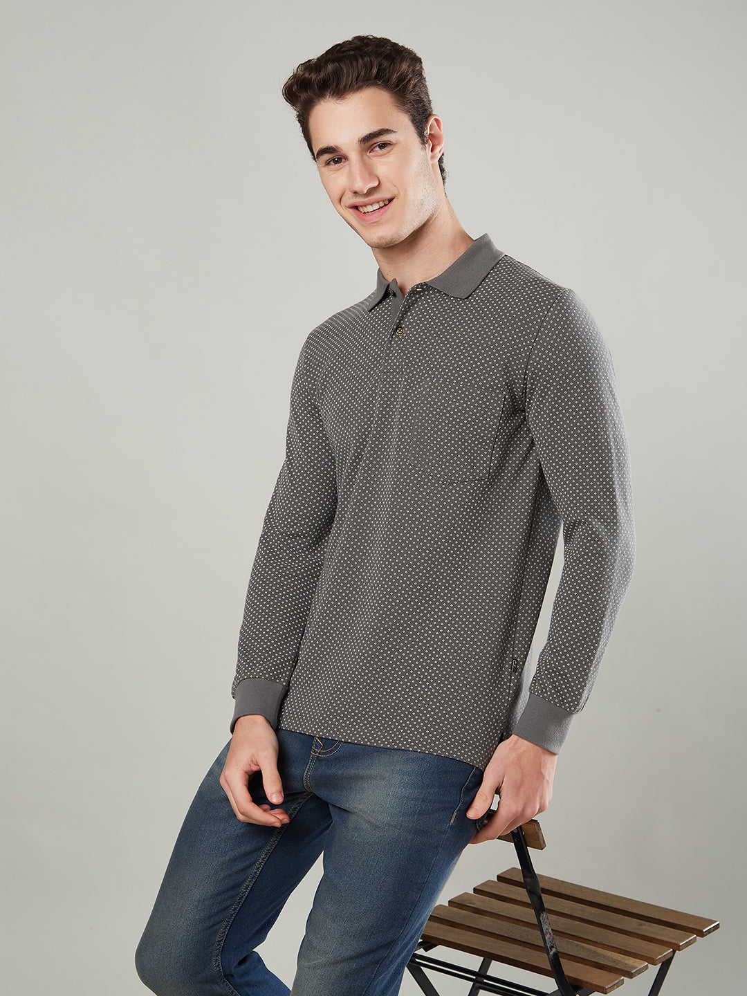 Men’s Jacquard Check Polo – Long Sleeve - T-Shirts