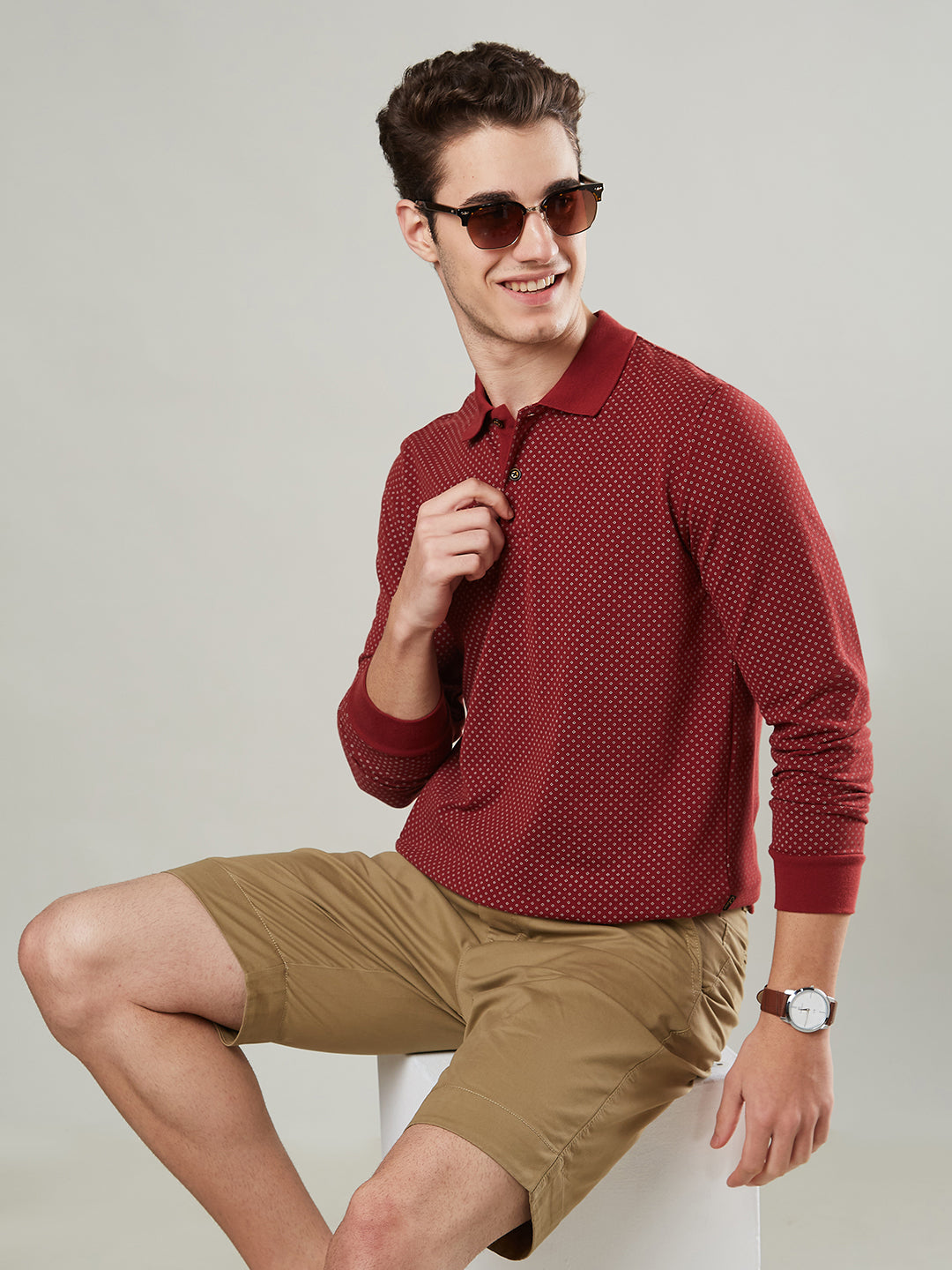 Men’s Jacquard Check Polo – Long Sleeve - T-Shirts