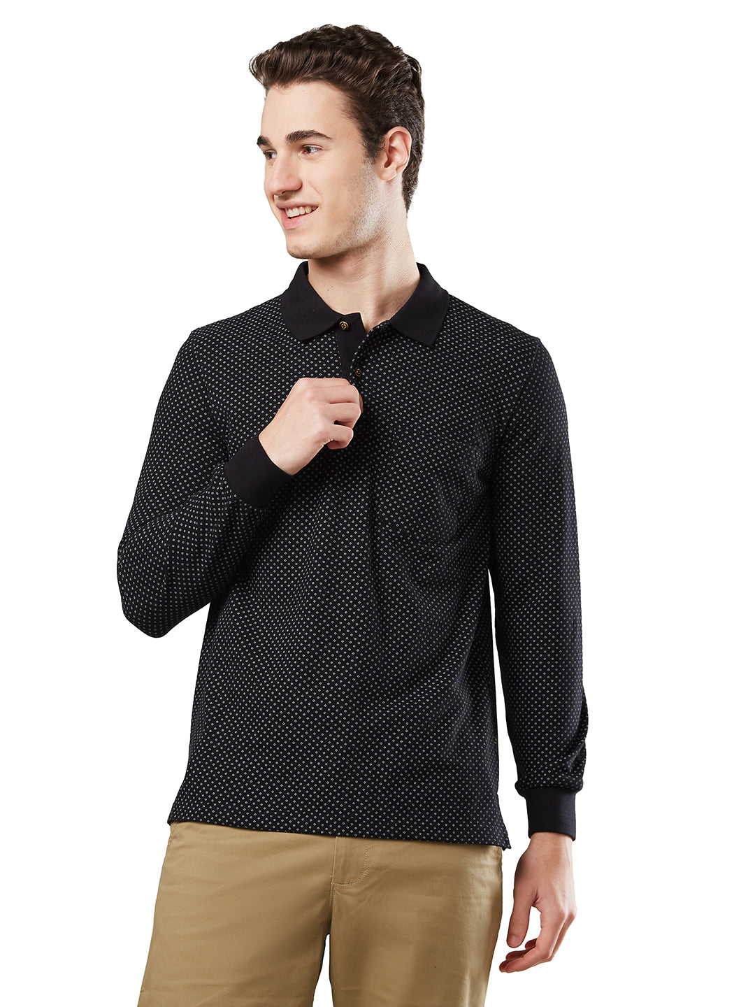 Men’s Jacquard Check Polo – Long Sleeve - T-Shirts