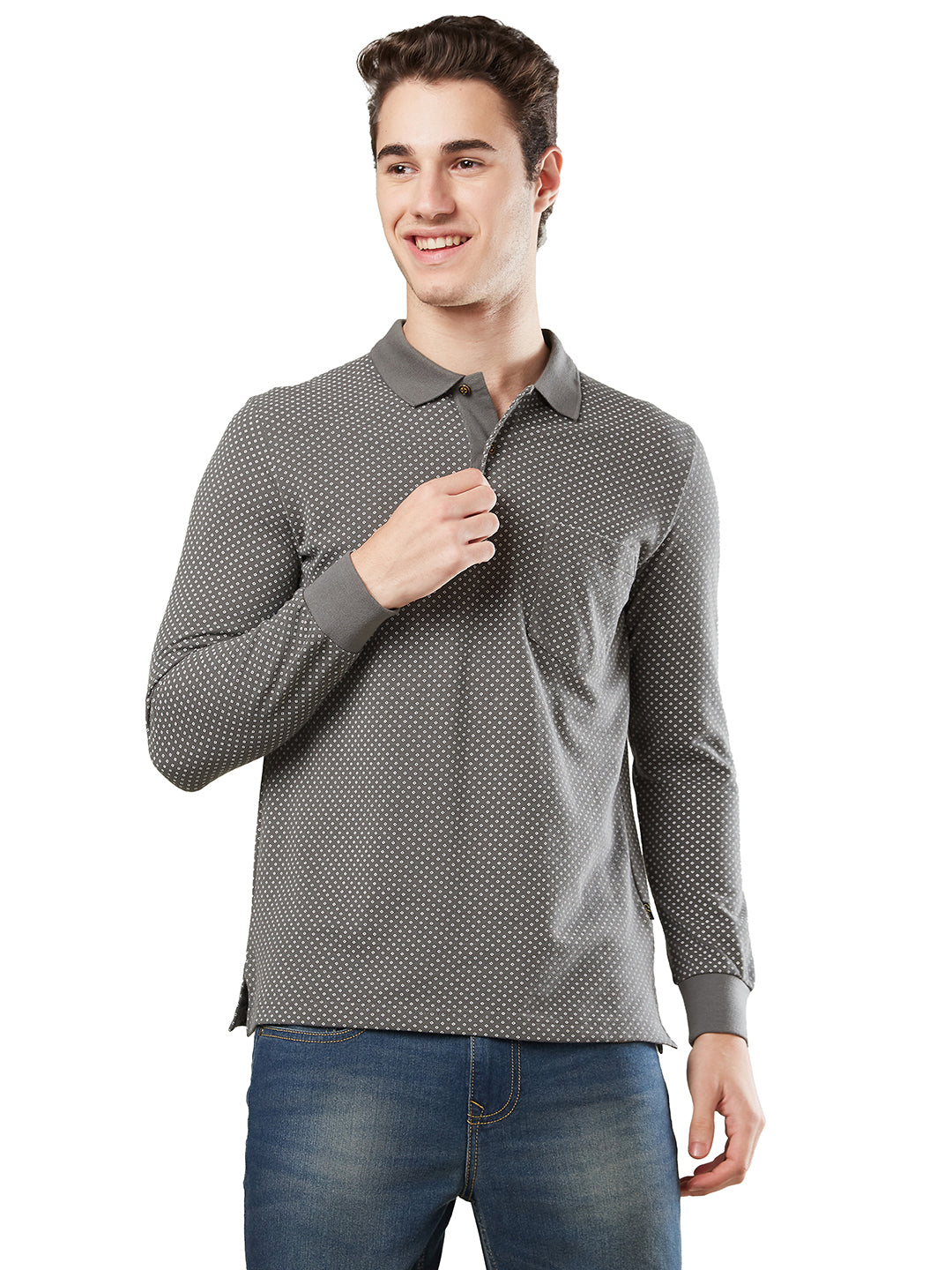 Men’s Jacquard Check Polo – Long Sleeve - T-Shirts