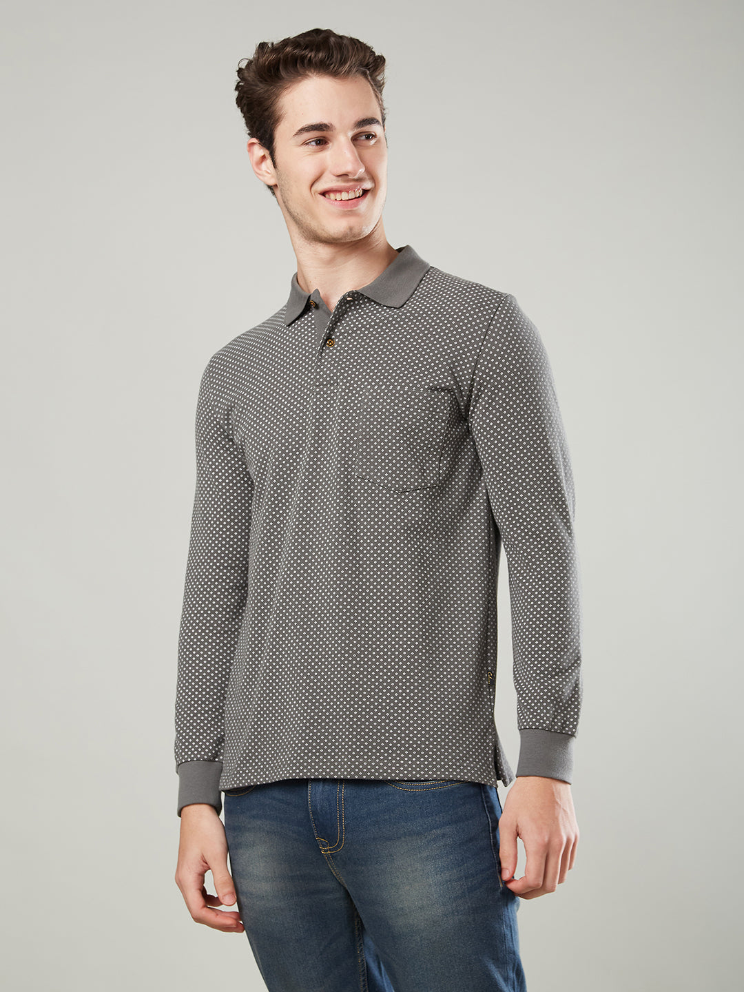 Men’s Jacquard Check Polo – Long Sleeve - T-Shirts