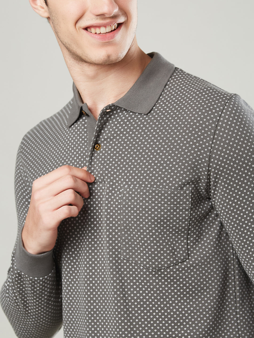 Men’s Jacquard Check Polo – Long Sleeve - T-Shirts