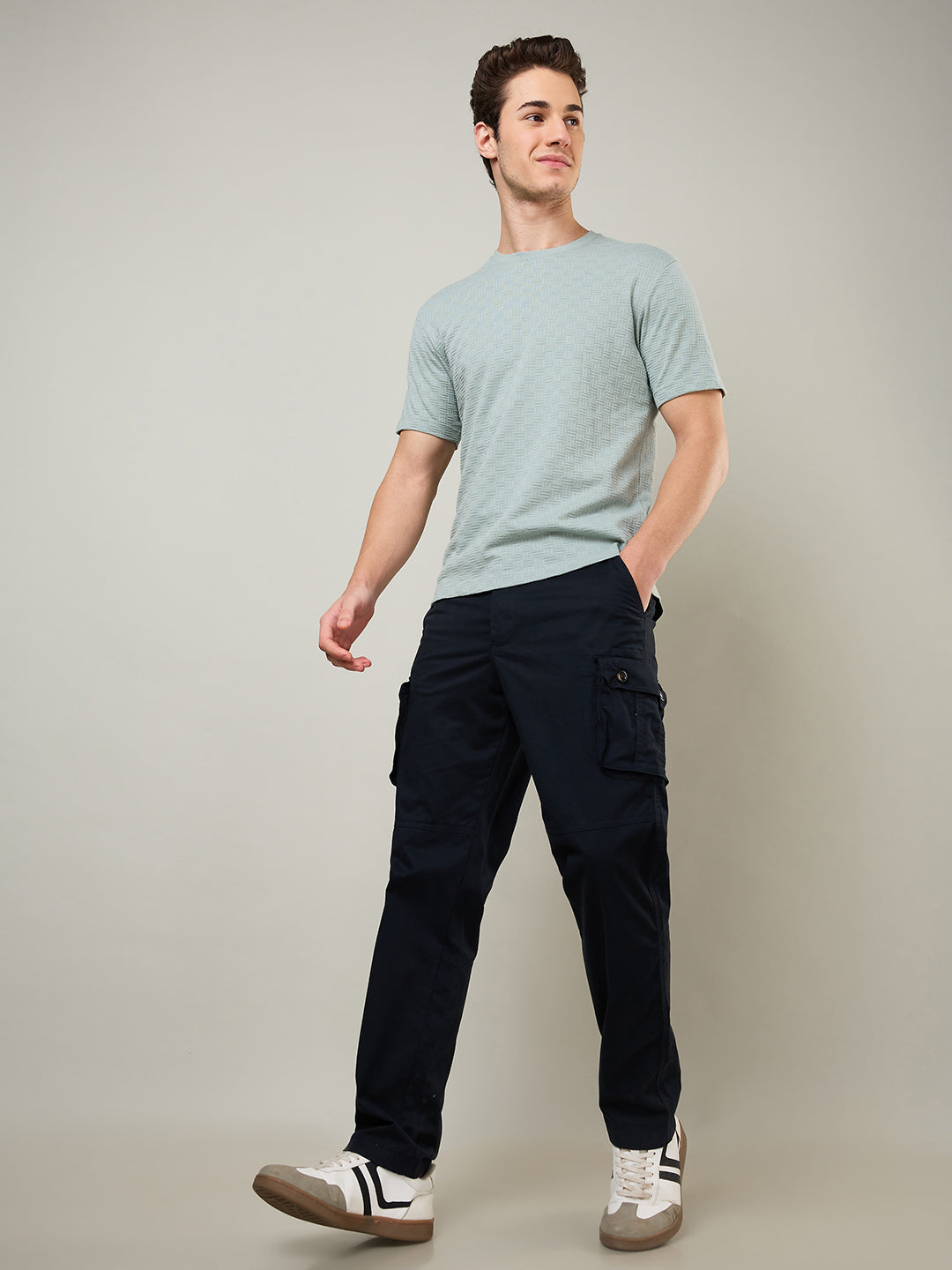 Textured Jacquard Round Neck Tee