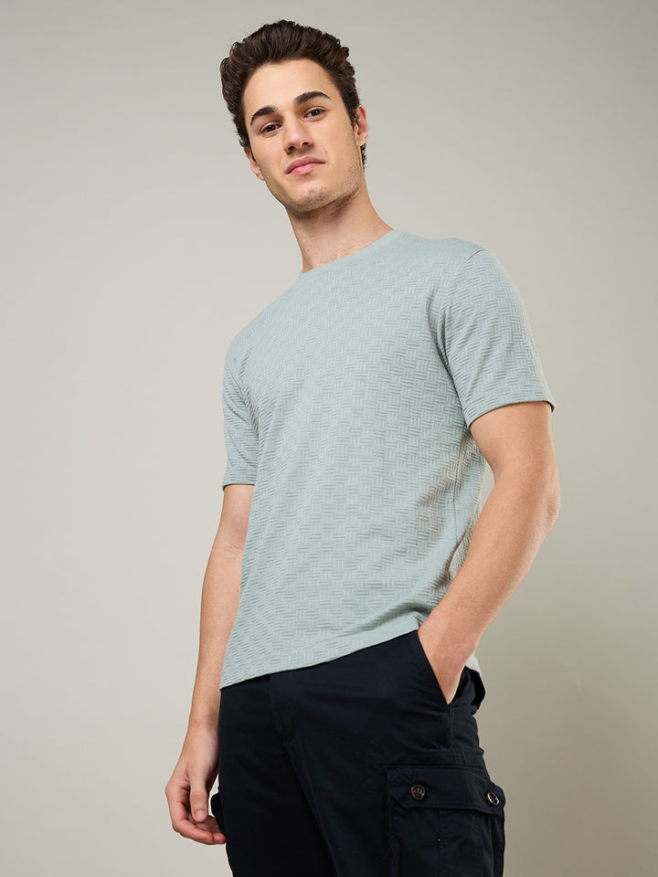 Textured Jacquard Round Neck Tee