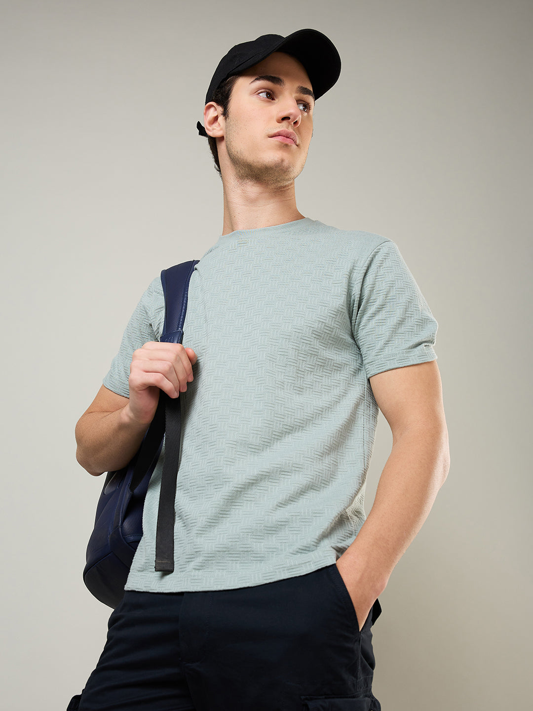 Textured Jacquard Round Neck Tee