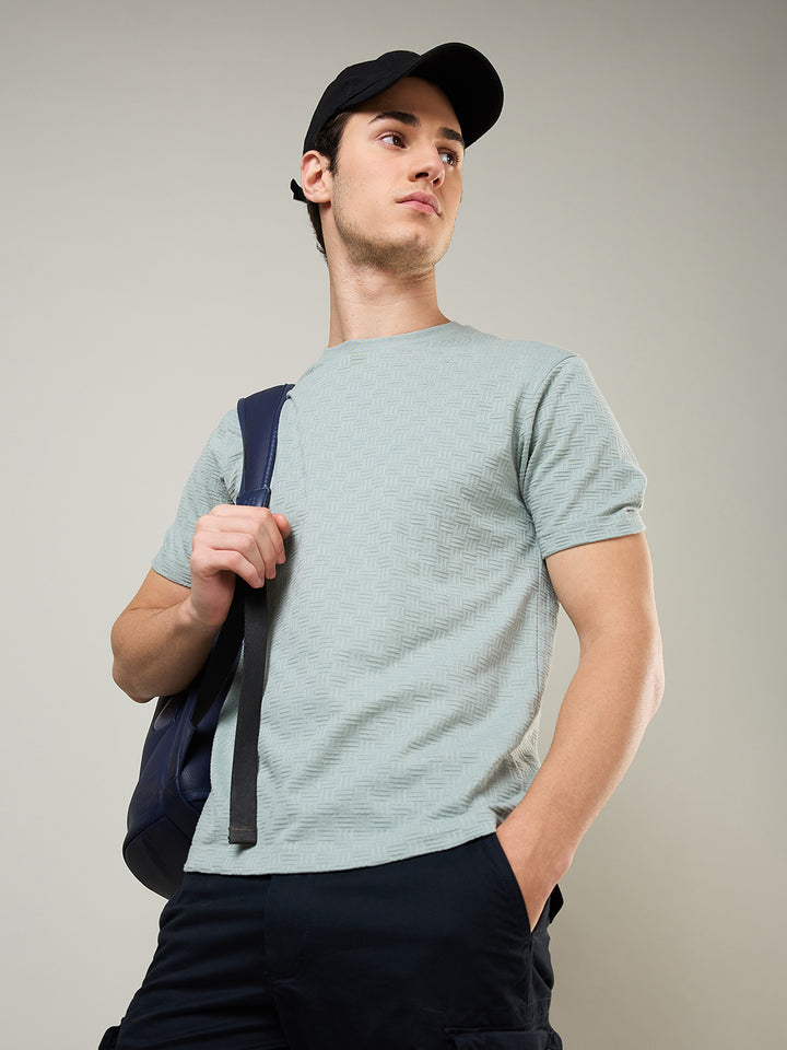 Textured Jacquard Round Neck Tee