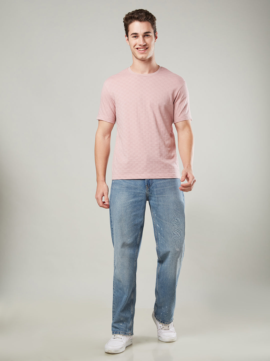 Textured Jacquard Round Neck Tee