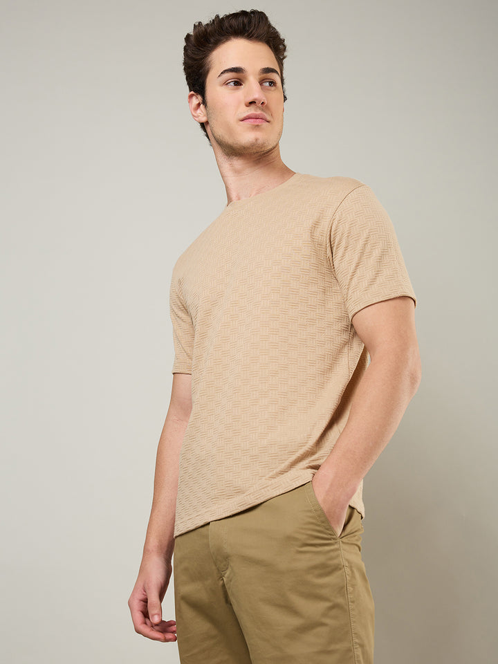 Textured Jacquard Round Neck Tee