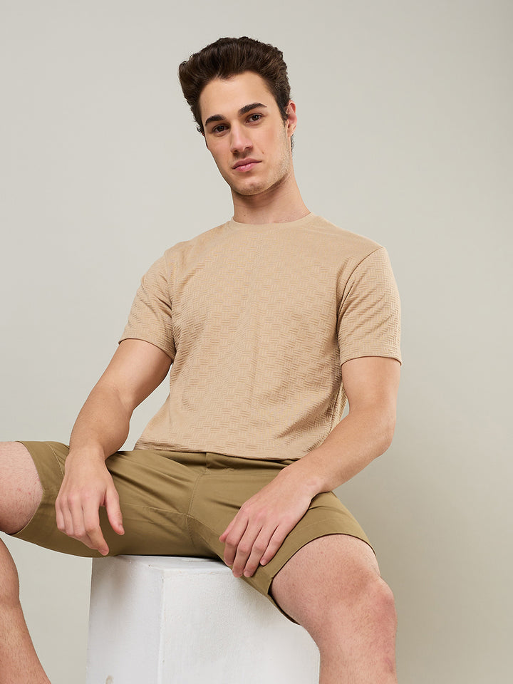 Textured Jacquard Round Neck Tee