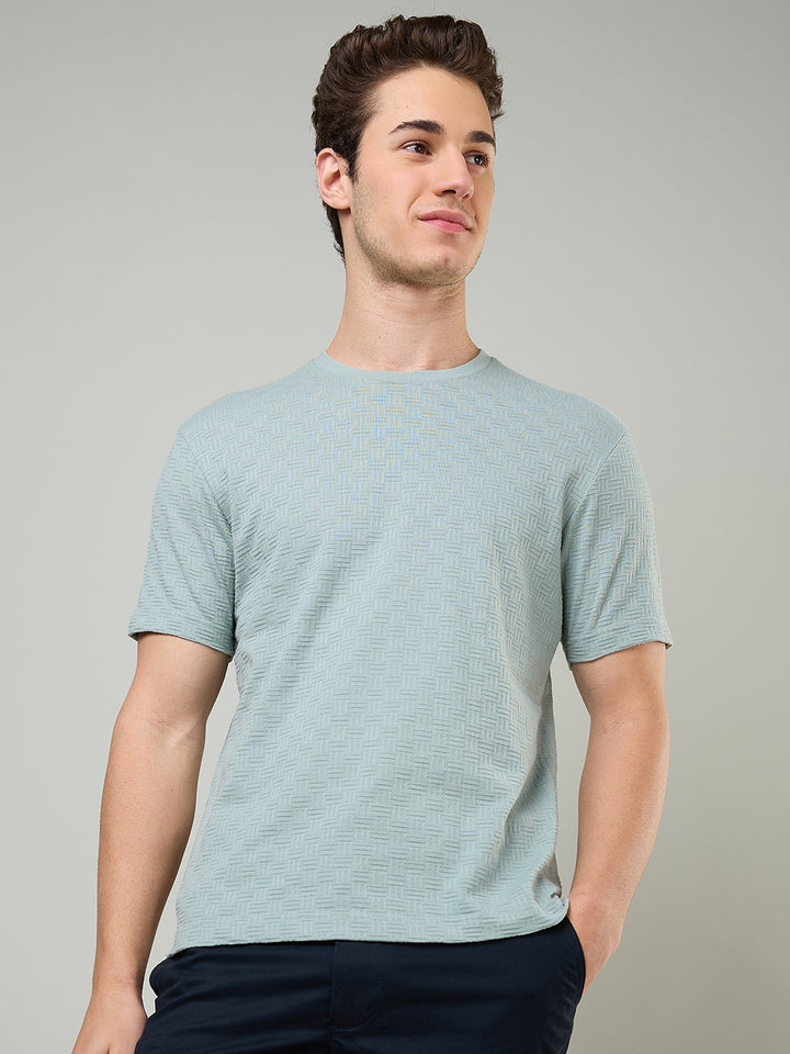 Textured Jacquard Round Neck Tee