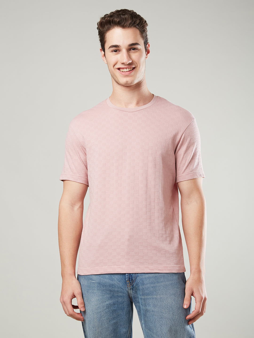 Textured Jacquard Round Neck Tee