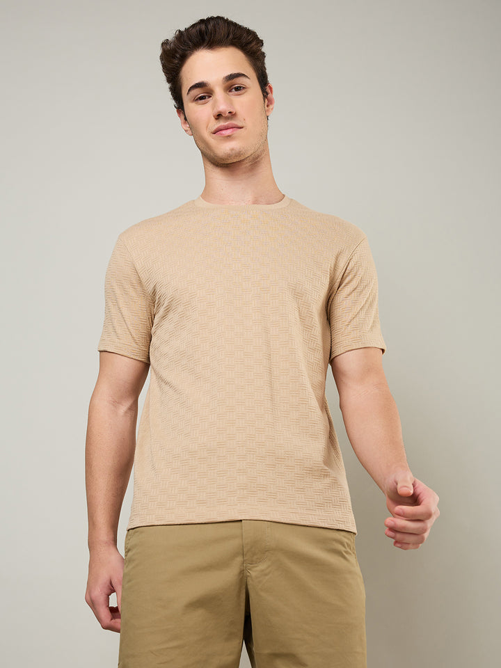 Textured Jacquard Round Neck Tee