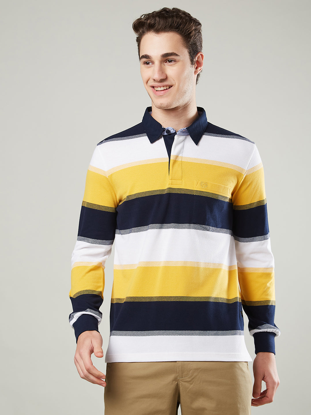 Men's Full Sleeve Striped Rugby Polo Cotton Blend T-Shirts