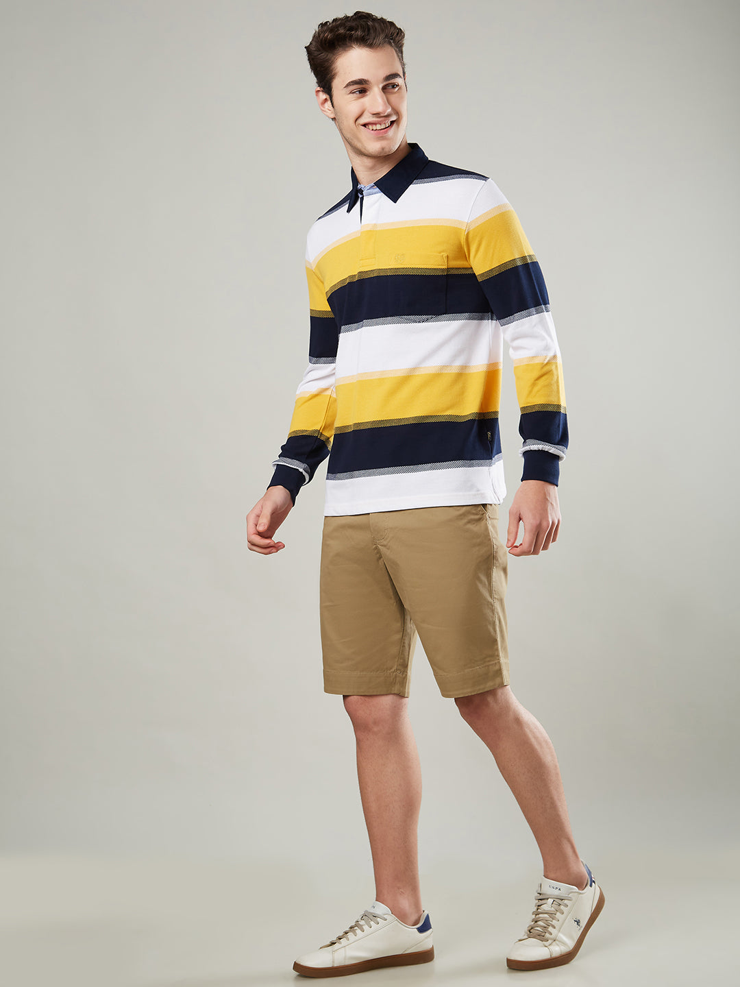 Men's Full Sleeve Striped Rugby Polo Cotton Blend T-Shirts