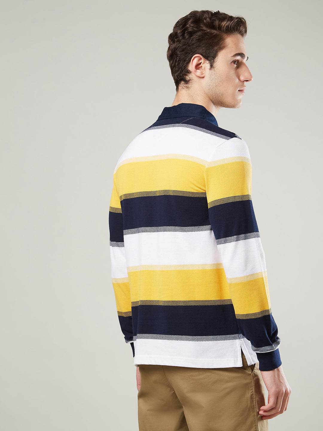 Men's Full Sleeve Striped Rugby Polo Cotton Blend T-Shirts