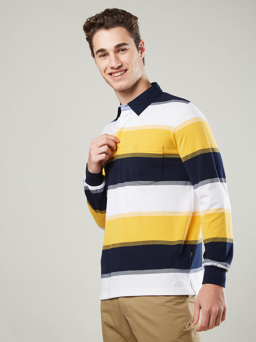 Men's Full Sleeve Striped Rugby Polo Cotton Blend T-Shirts