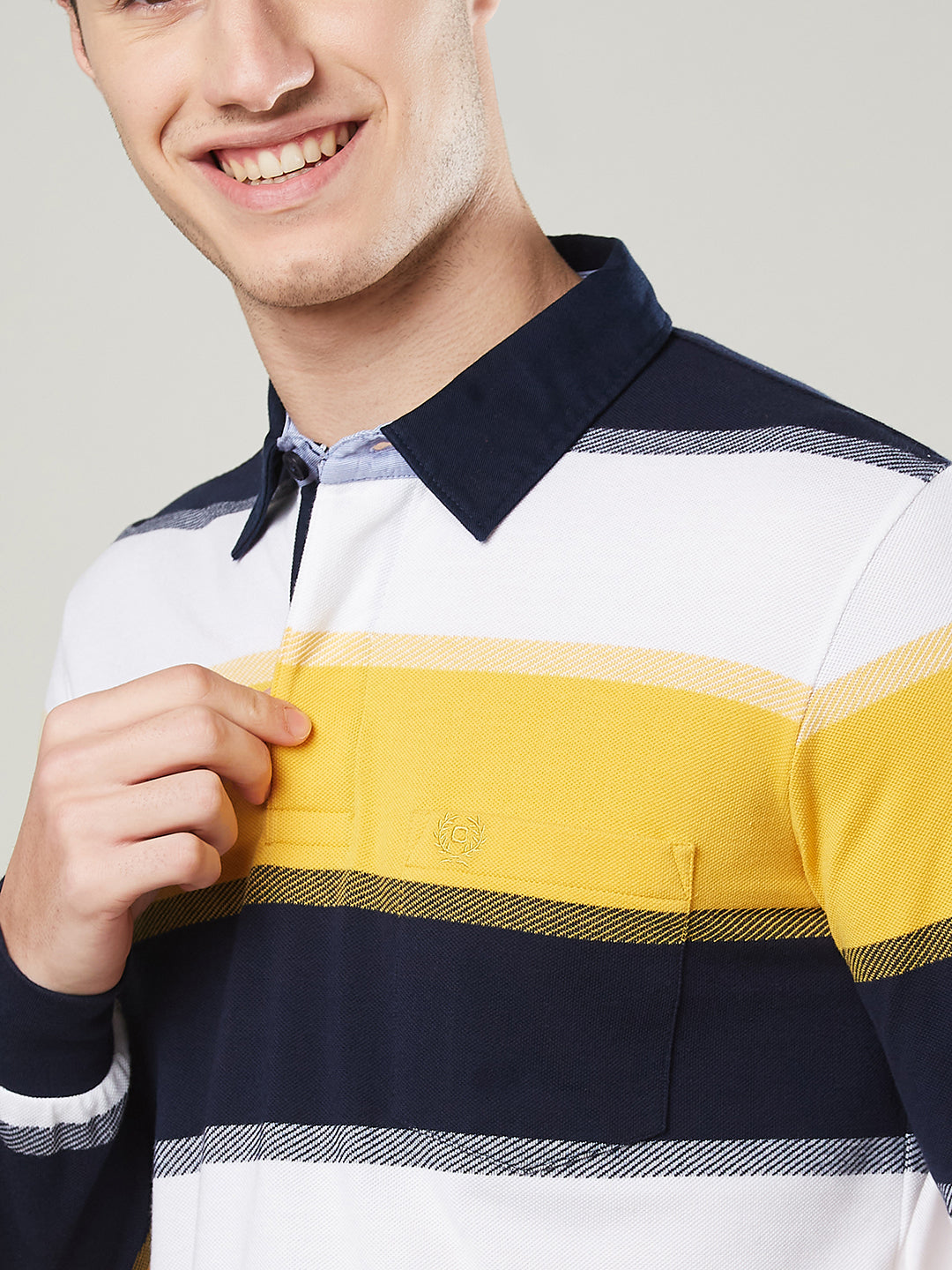 Men's Full Sleeve Striped Rugby Polo Cotton Blend T-Shirts