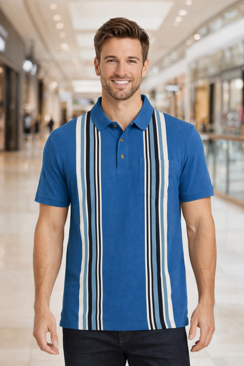 Men’s Vertical Stripe Polo