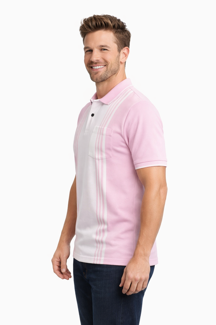 Men’s Textured Vertical Stripe Panel Polo