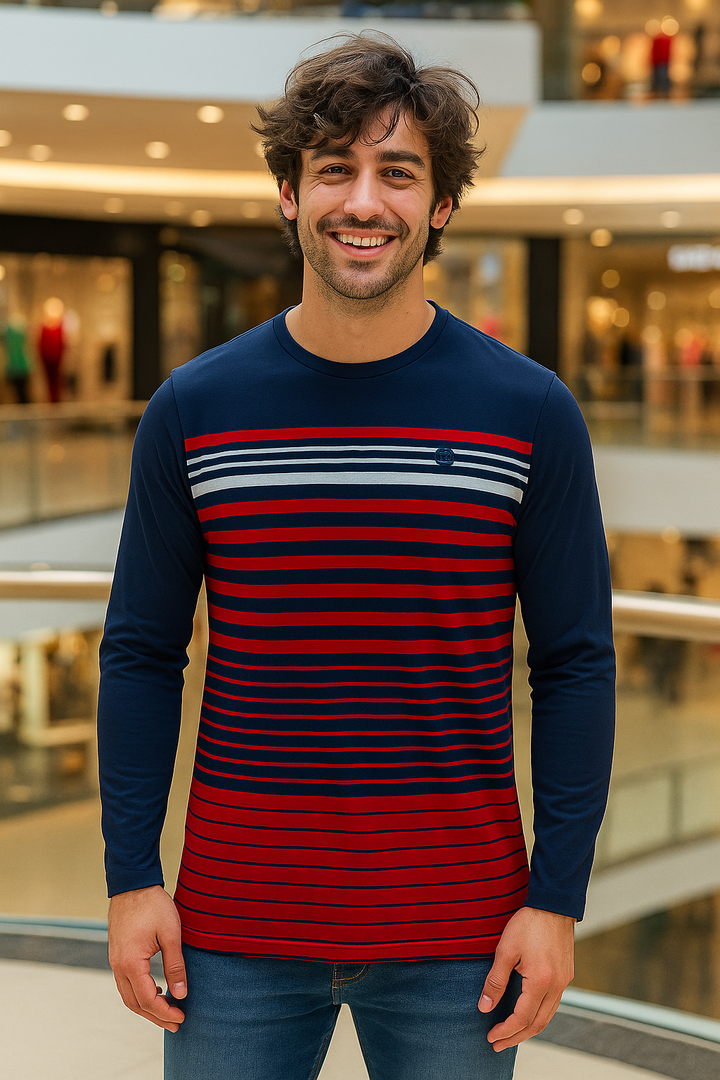 Men’s Full Sleeve Striped Round Neck Tee