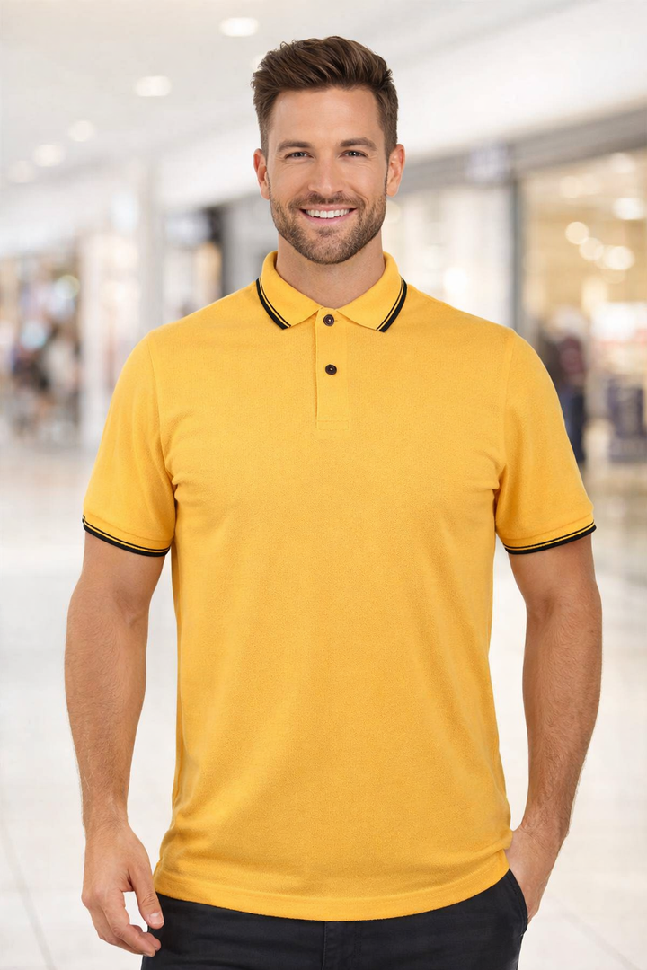 Men’s Solid  Polo with Tipping Collar