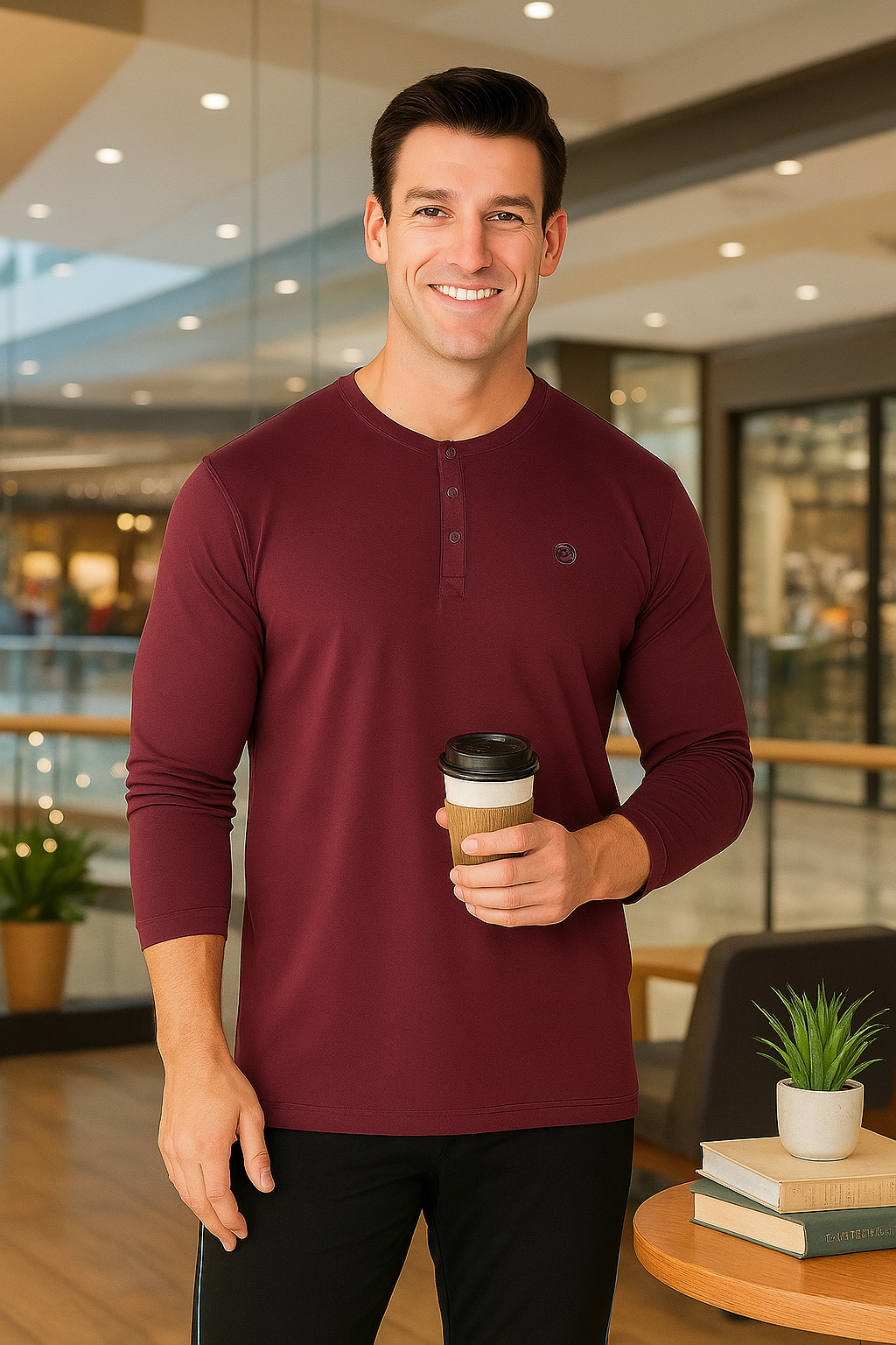 Men’s Henley Neck Full Sleeve T-Shirt