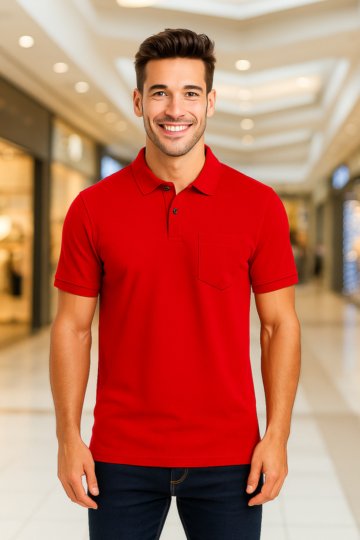 Men's Solid Piqué Polo with Pocket