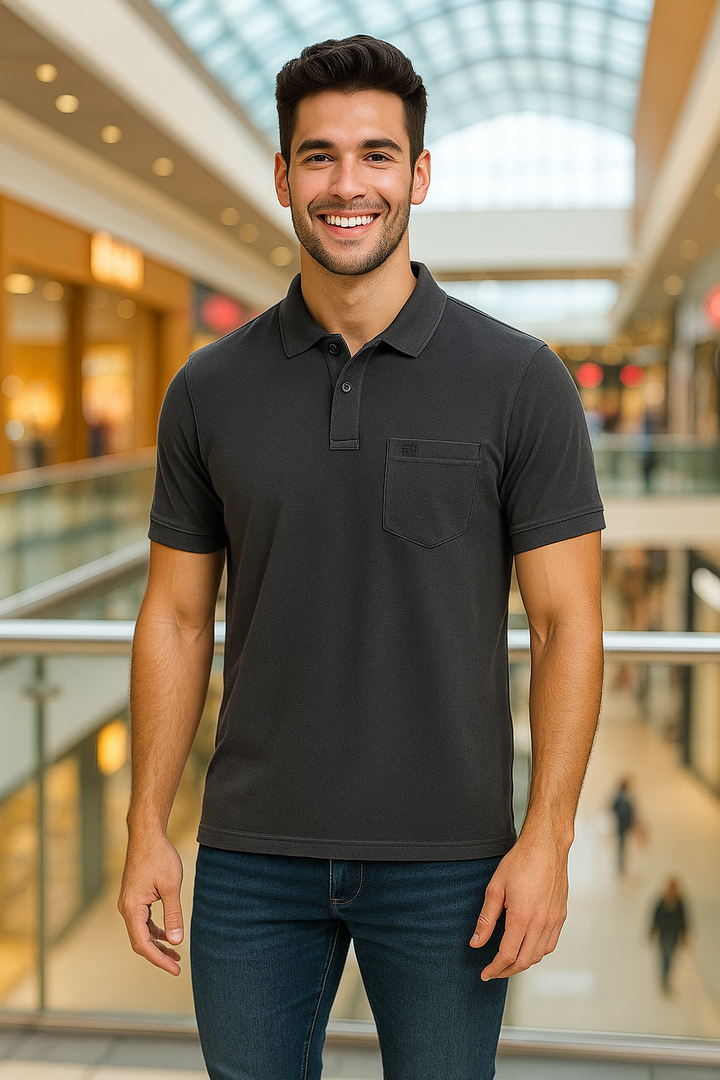 Men's Solid Piqué Polo with Pocket