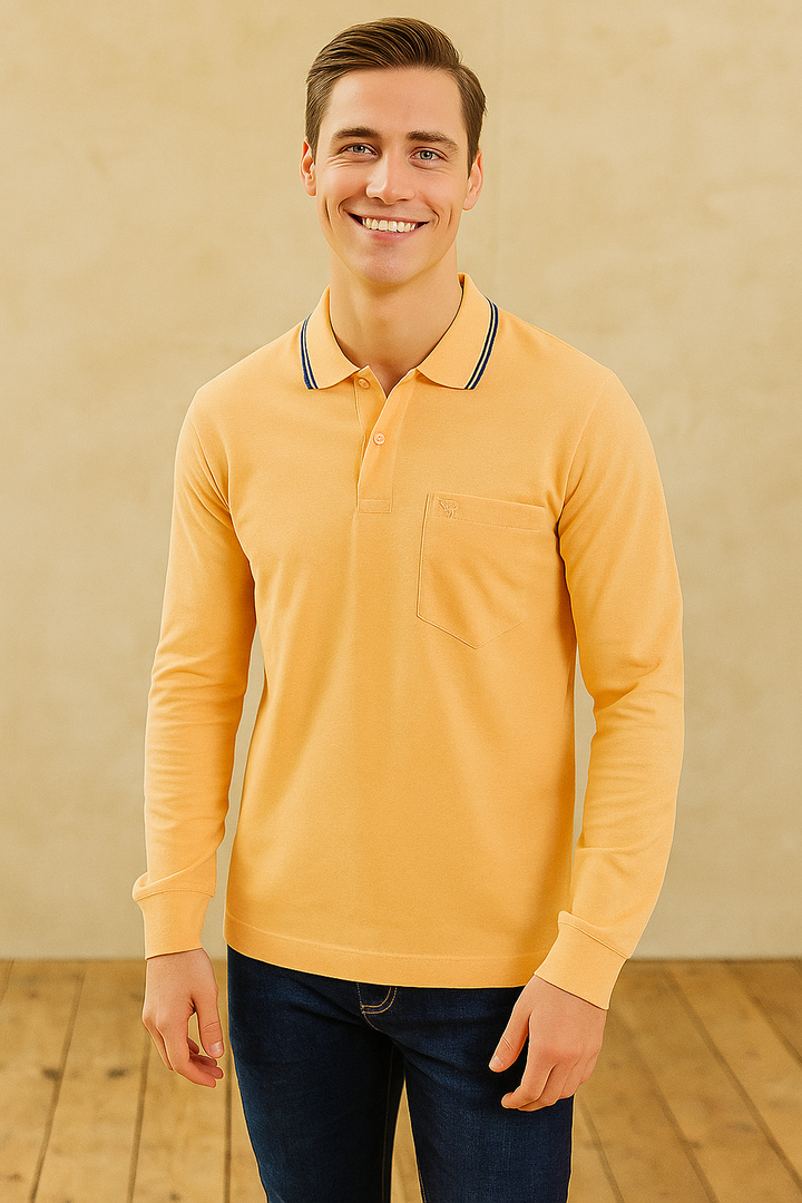 Men's Long Pique Sleeve Polo T-Shirt