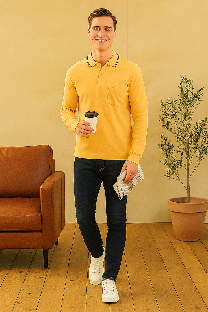 Men's Long Pique Sleeve Polo T-Shirt