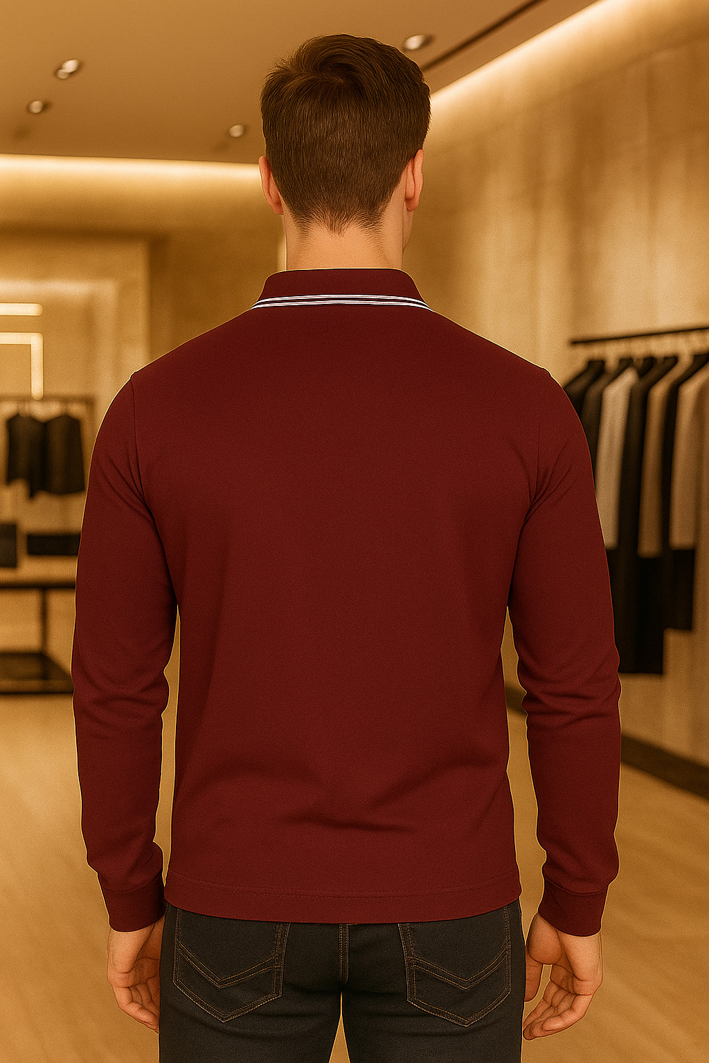 Men's Long Pique Sleeve Polo T-Shirt