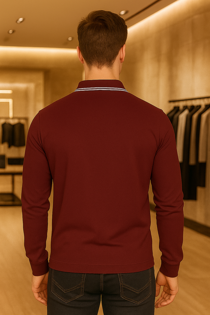 Men's Long Pique Sleeve Polo T-Shirt