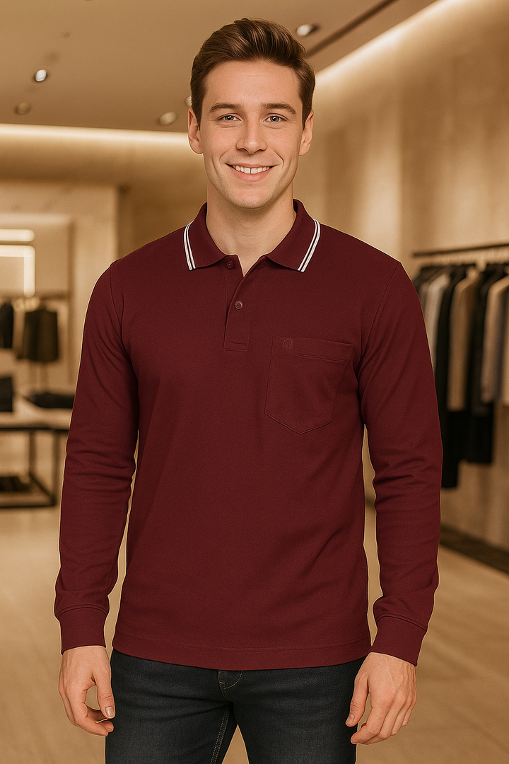 Men's Long Pique Sleeve Polo T-Shirt