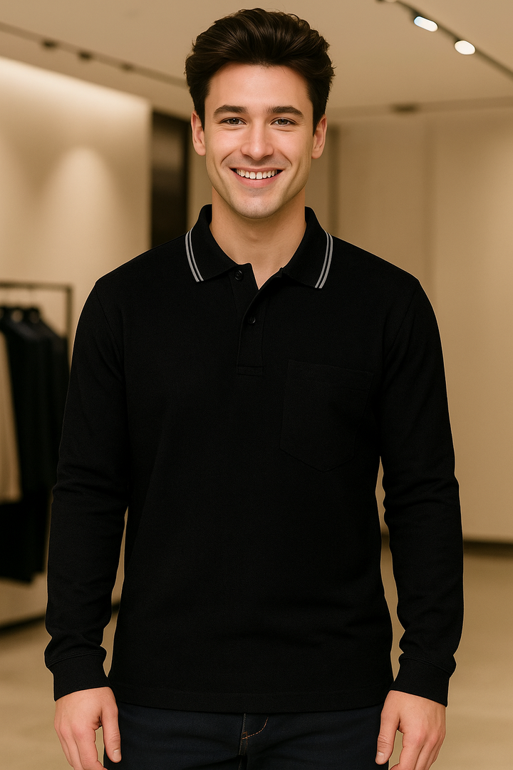 Men's Long Pique Sleeve Polo T-Shirt