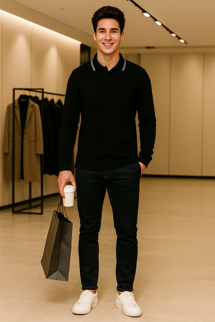 Men's Long Pique Sleeve Polo T-Shirt