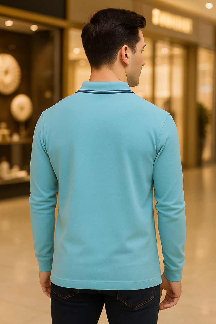 Men's Long Pique Sleeve Polo T-Shirt