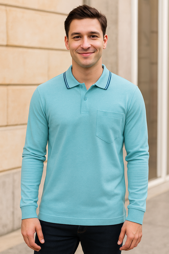 Men's Long Pique Sleeve Polo T-Shirt