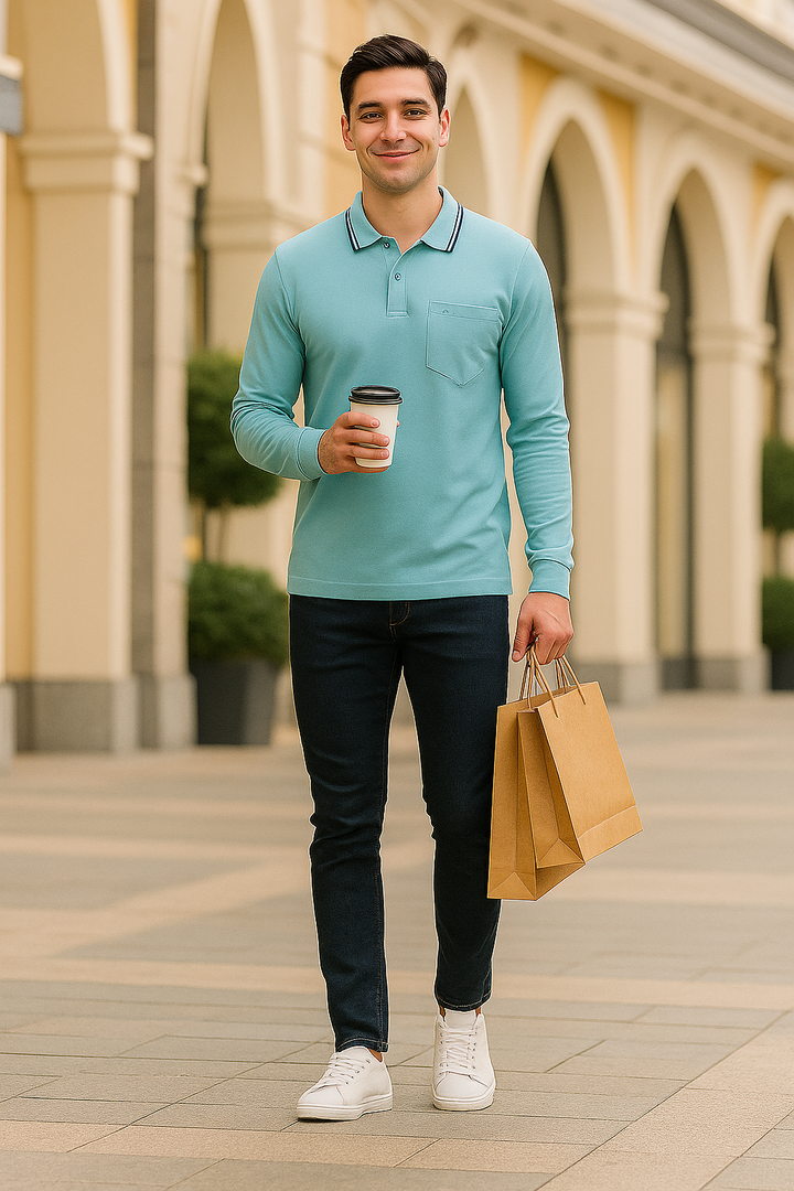 Men's Long Pique Sleeve Polo T-Shirt