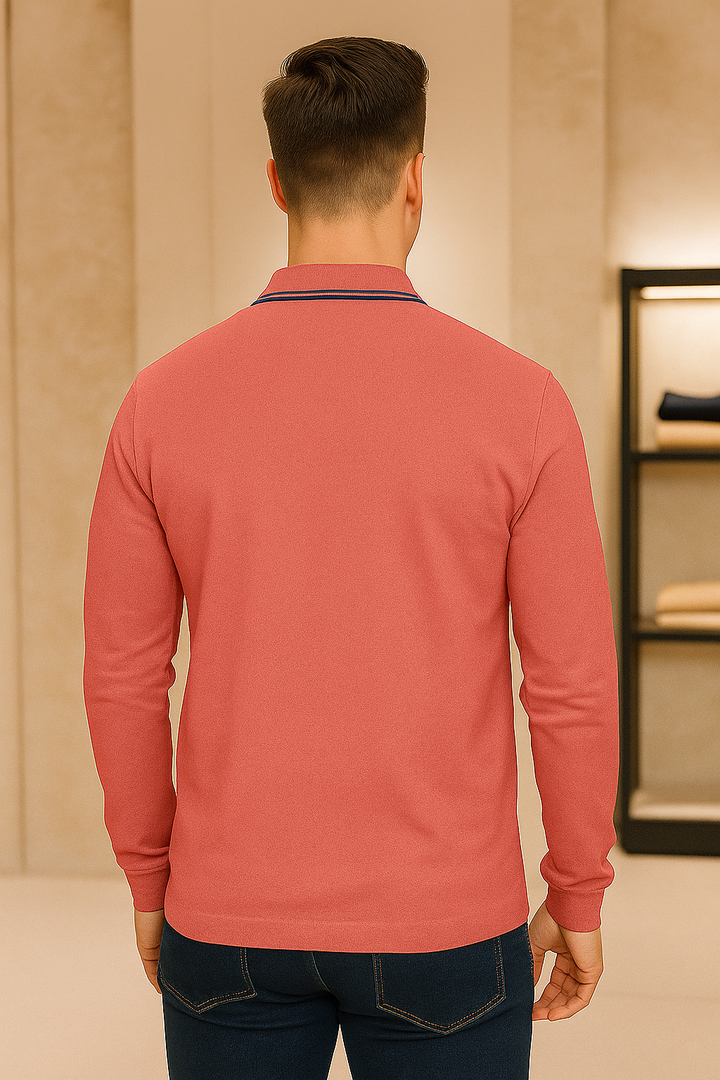 Men's Long Pique Sleeve Polo T-Shirt