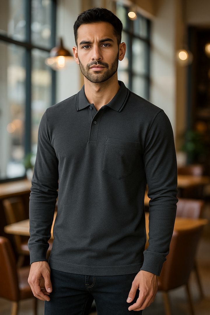 Men's Long Pique Sleeve Polo T-Shirt