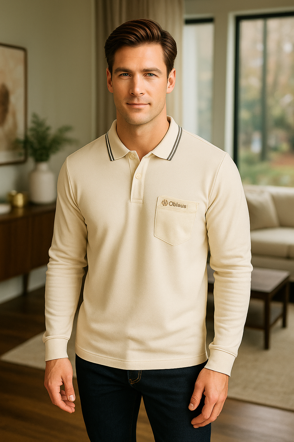 Men's Long Pique Sleeve Polo T-Shirt