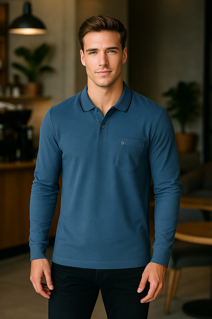 Men's Long Pique Sleeve Polo T-Shirt